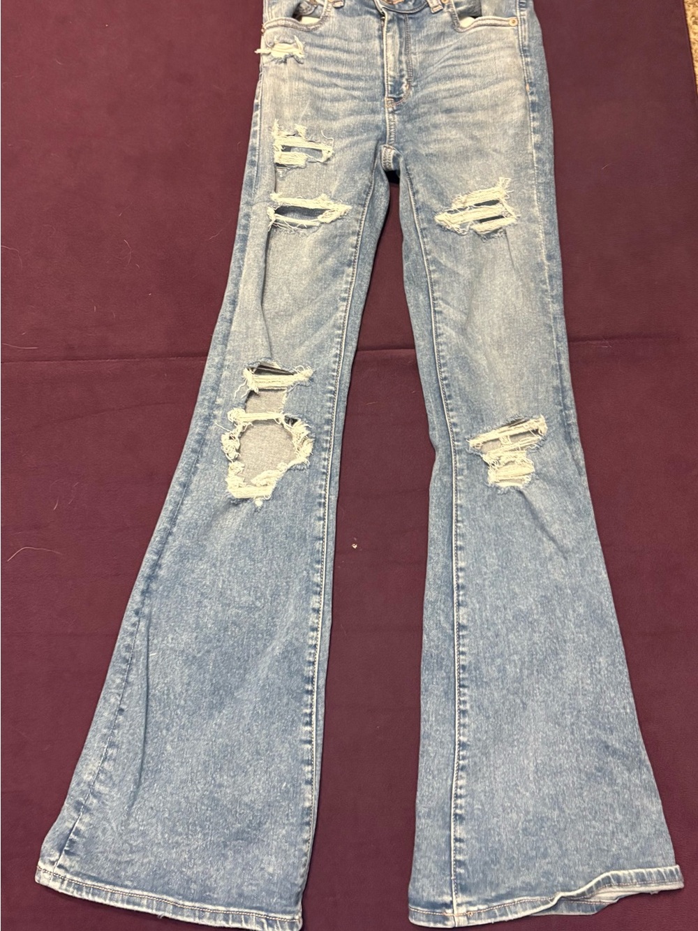 American Eagle Outfitters Light Blue Distressed Bootcut Jeans